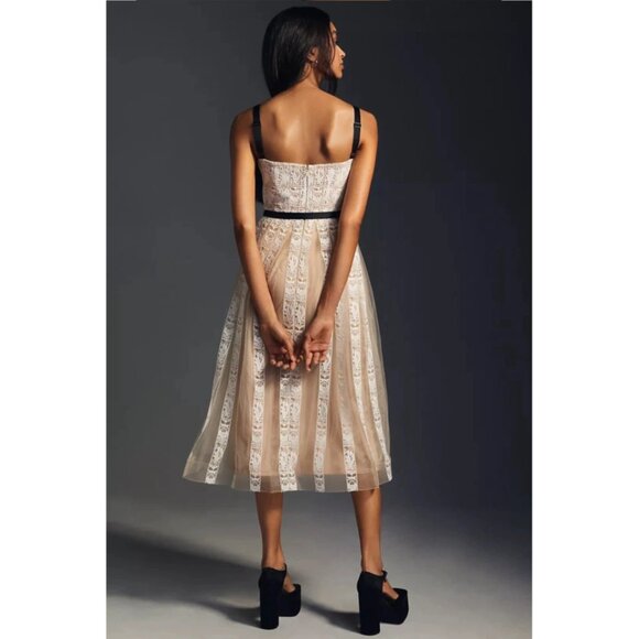 Anthropologie Mare Mare Lace Corset Midi Dress Neutral Cocktail Holiday Boho XS - Picture 3 of 16